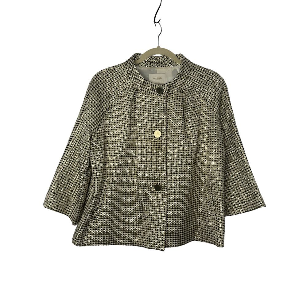 Kate Spade New York Metallic Tweed Cropped Jacket Size L Gold Black Evening